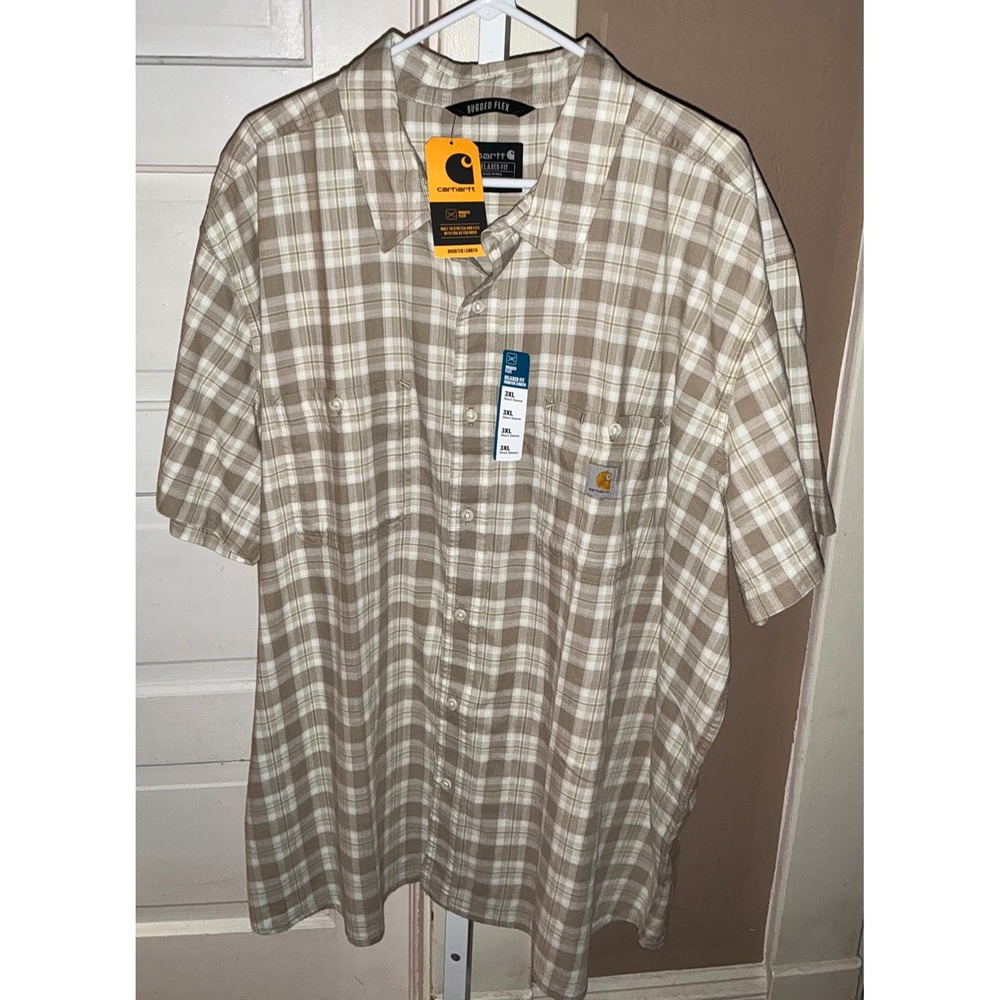 Carhartt Rugged Flex Relaxed Fit Plaid Shirt Mens 3XL Tan TW5701-M NWT